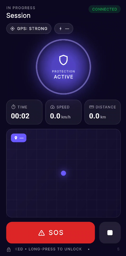 NeuraShield app · live session in progress, protection active